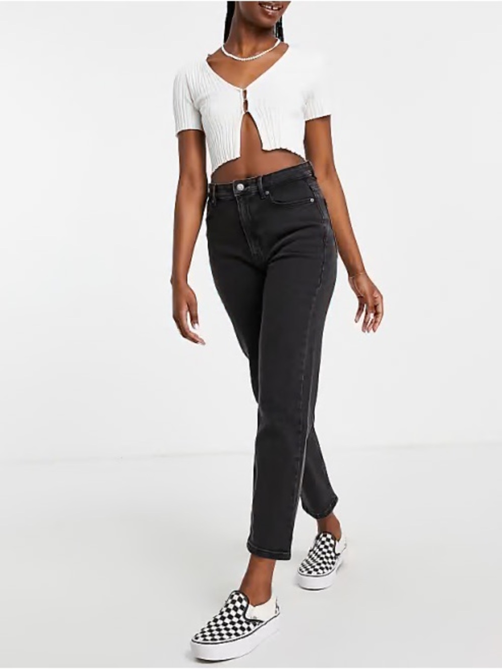 Pull&Bear Slim Mom Jeans - Black